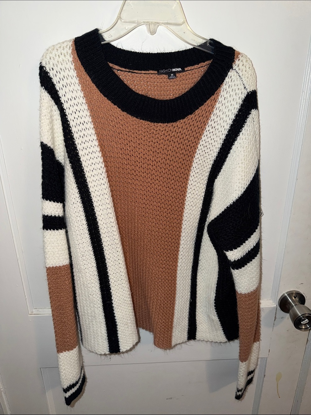 Fashion Nova Women's Colorblock Knit Pullover - Camel/Black/White
